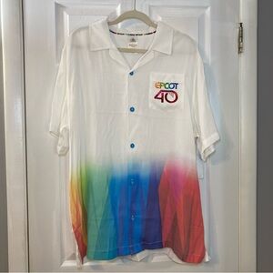 Disney Parks EPCOT 40 White Button-Down Shirt with Rainbow Gradient